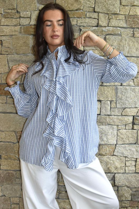 Nantucket Ruffle Blouse Dark Denim 