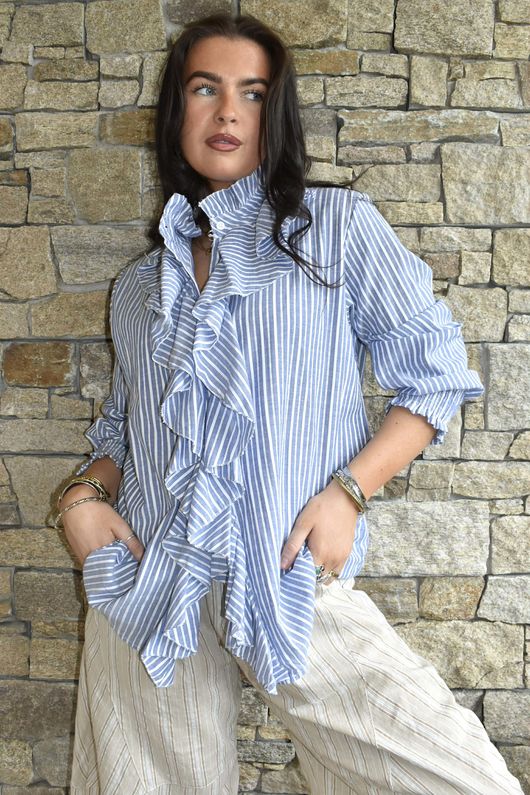 Nantucket Ruffle Blouse Dark Denim /15=