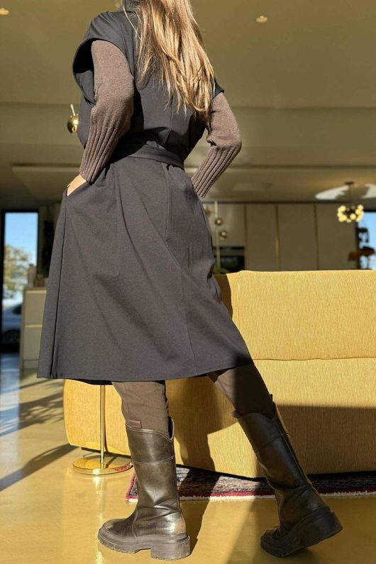 New Romantic Belted Scuba Dress Black