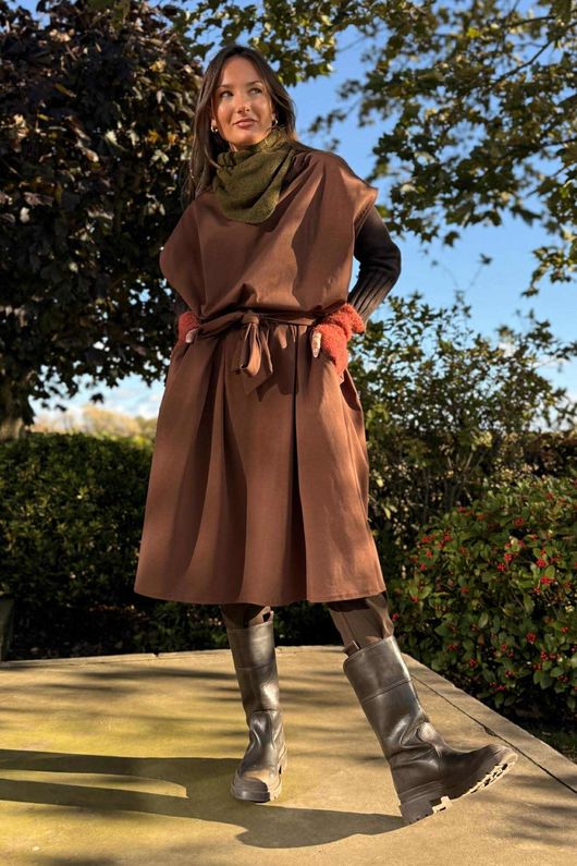 New Romantic Belted Scuba Dress Chocolate