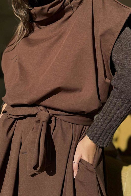 New Romantic Belted Scuba Dress Chocolate