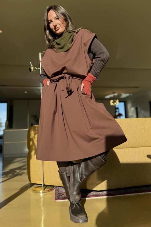 New Romantic Belted Scuba Dress Chocolate