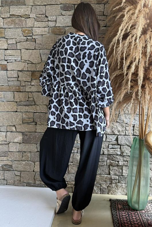 Nia Smock Blouse Leopard Black