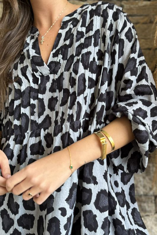 Nia Smock Blouse Leopard Black