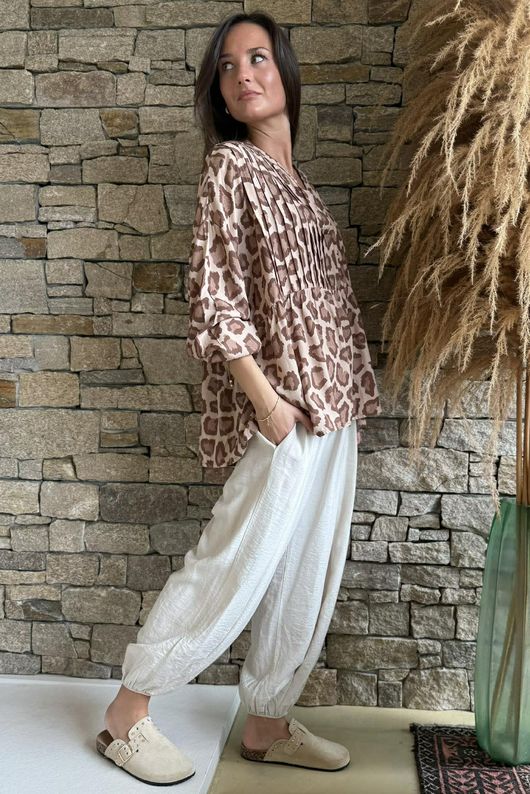 Nia Smock Blouse Leopard Earth /3=