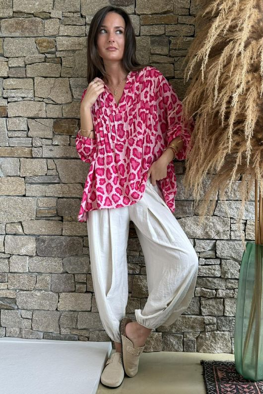 Nia Smock Blouse Leopard Hot Pink /8=