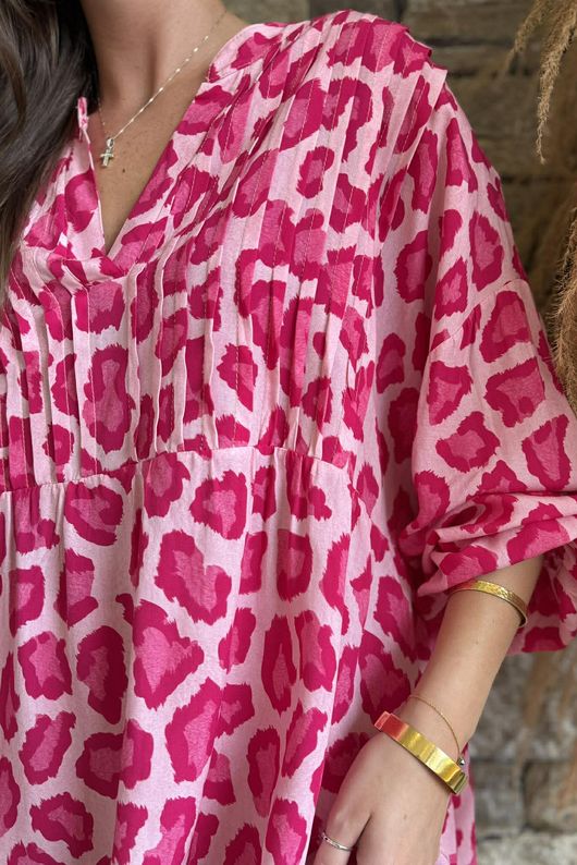 Nia Smock Blouse Leopard Hot Pink /8=