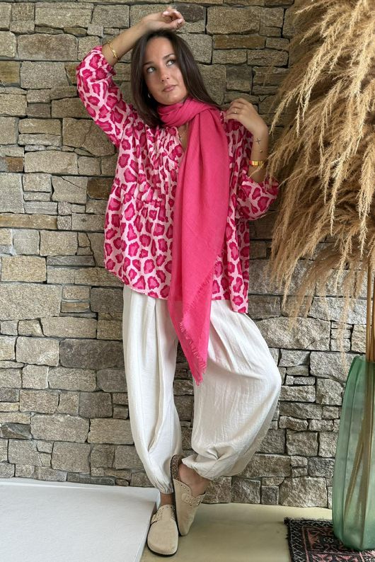 Nia Smock Blouse Leopard Hot Pink /8=
