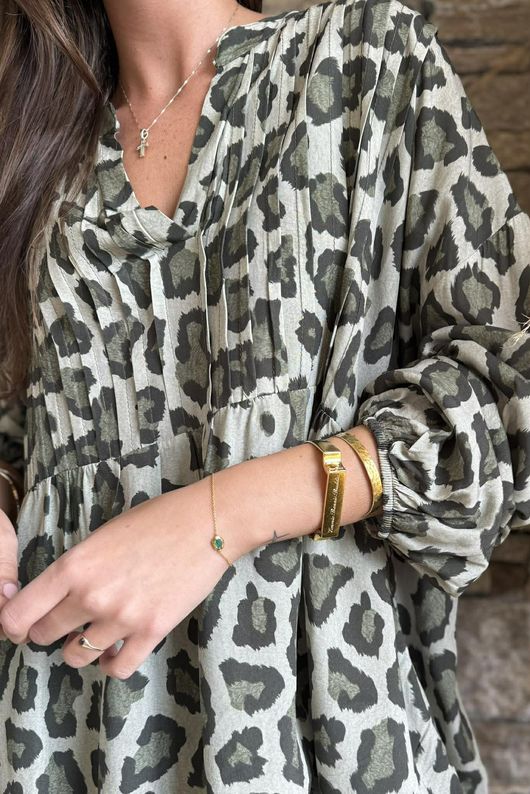 Nia Smock Blouse Leopard Khaki