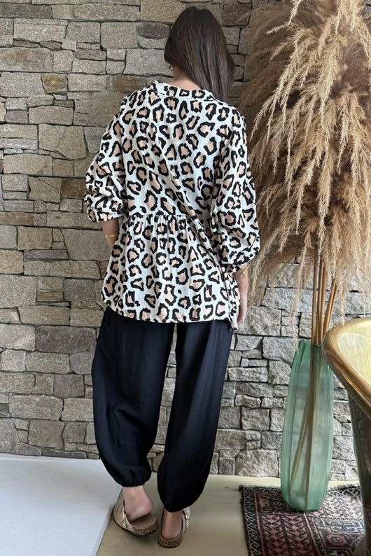 Nia Smock Blouse Leopard Natural & Black