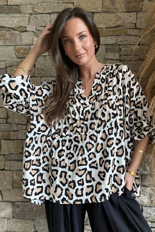 Nia Smock Blouse Leopard Natural & Black /16=