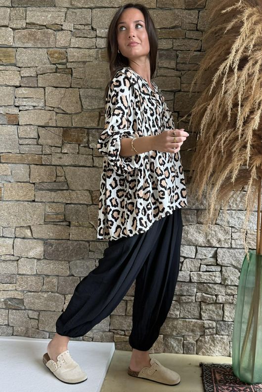 Nia Smock Blouse Leopard Natural & Black