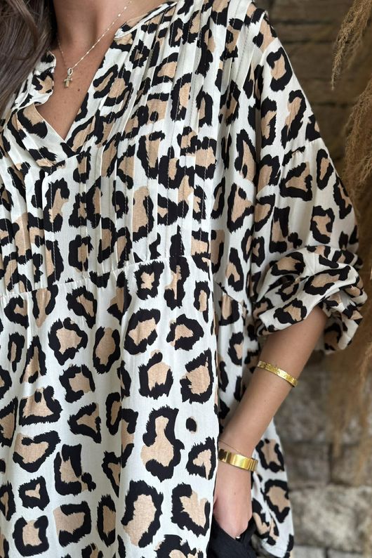 Nia Smock Blouse Leopard Natural & Black