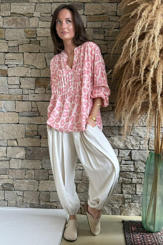 Nia Smock Blouse Leopard Rose /16=