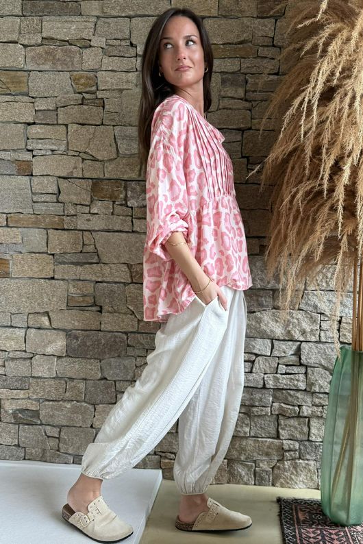 Nia Smock Blouse Leopard Rose /16=