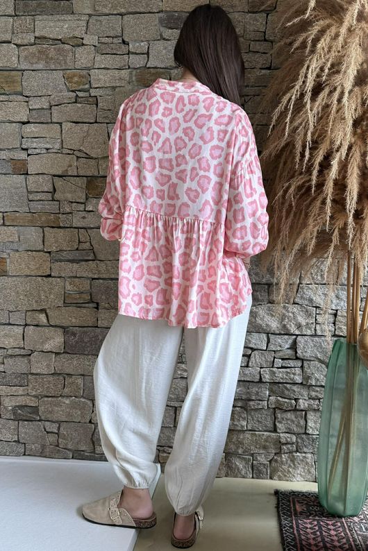Nia Smock Blouse Leopard Rose /16=