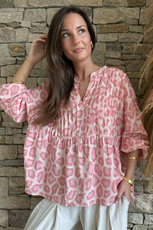 Nia Smock Blouse Leopard Rose /16=