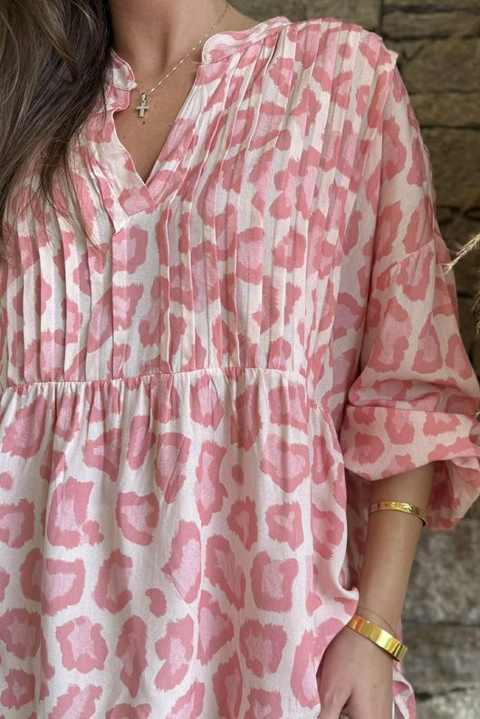 Nia Smock Blouse Leopard Rose /16=