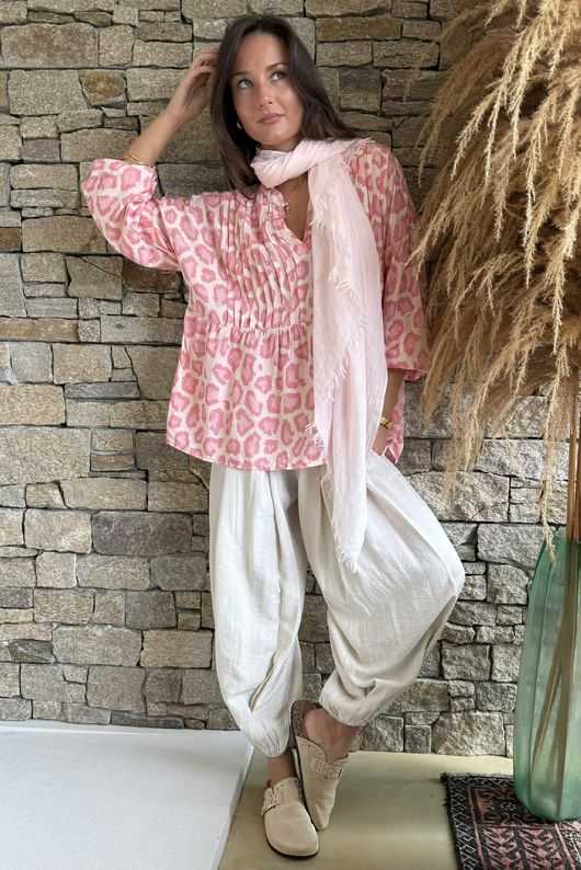 Nia Smock Blouse Leopard Rose /16=