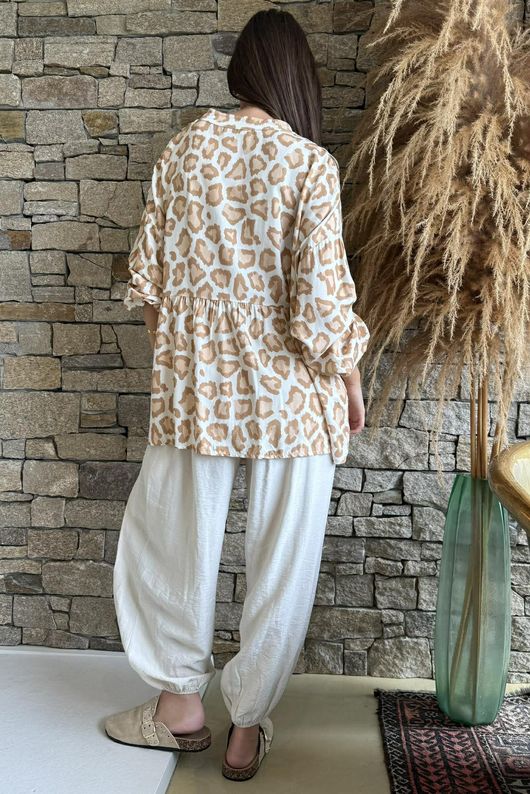 Nia Smock Blouse Leopard Stone /16=