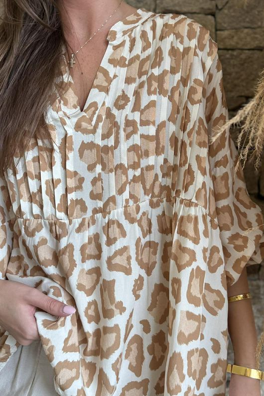 Nia Smock Blouse Leopard Stone /16=