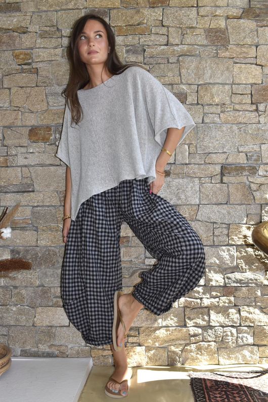 Nonni Gingham 7/8 Barrel Pant Black Grey