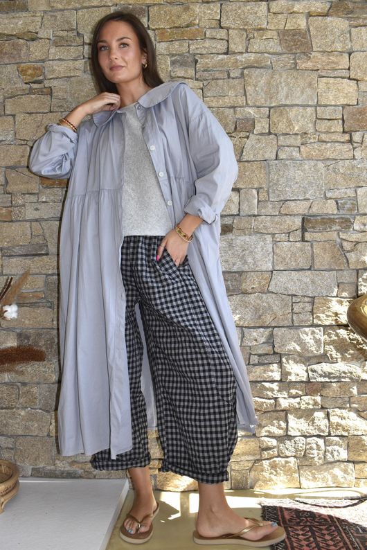 Nonni Gingham 7/8 Barrel Pant Black Grey