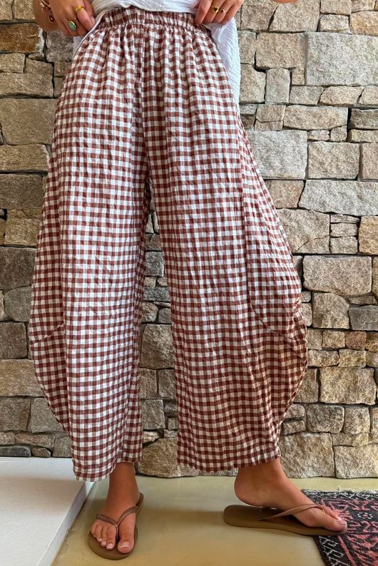Nonni Gingham 7/8 Barrel Pant Chestnut