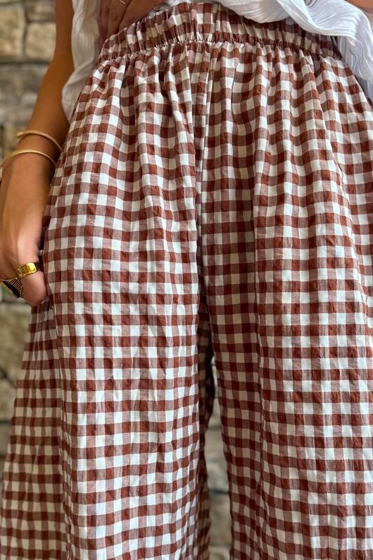 Nonni Gingham 7/8 Barrel Pant Chestnut