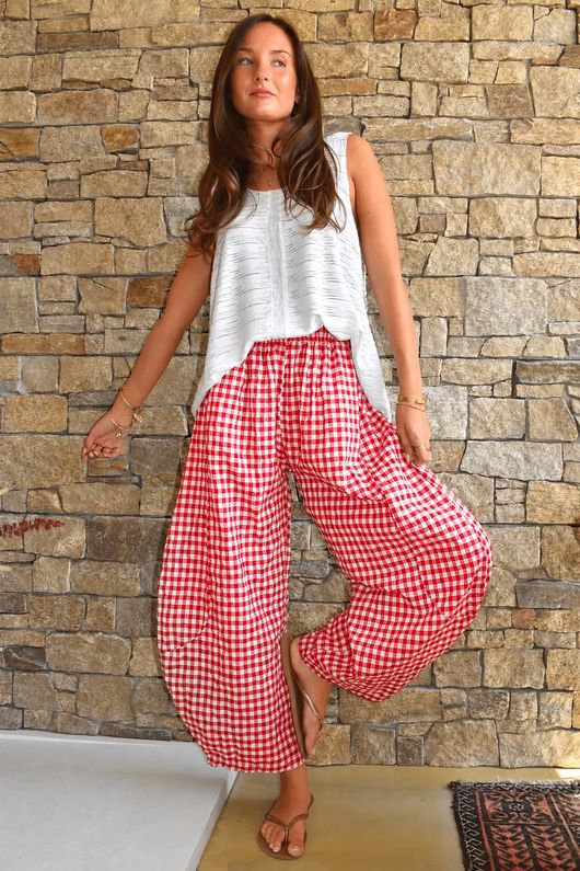 Nonni Gingham 7/8 Barrel Pant Chilli