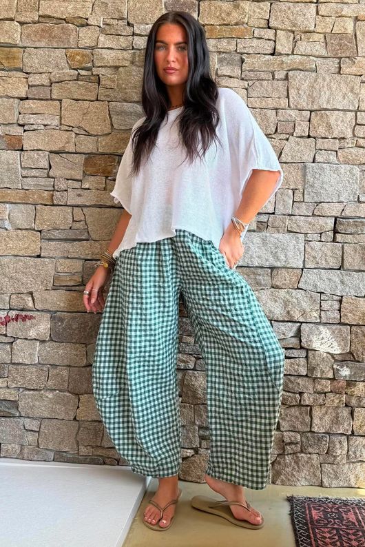 Nonni Gingham 7/8 Barrel Pant Forest