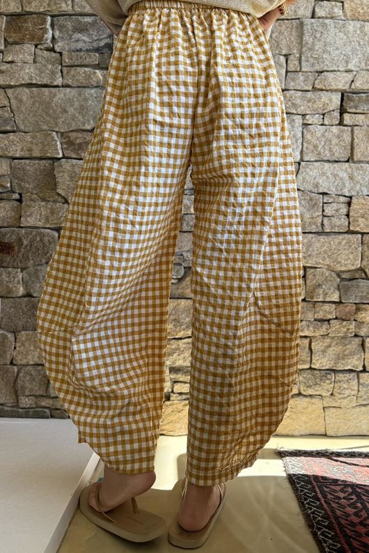 Nonni Gingham 7/8 Barrel Pant Mustard