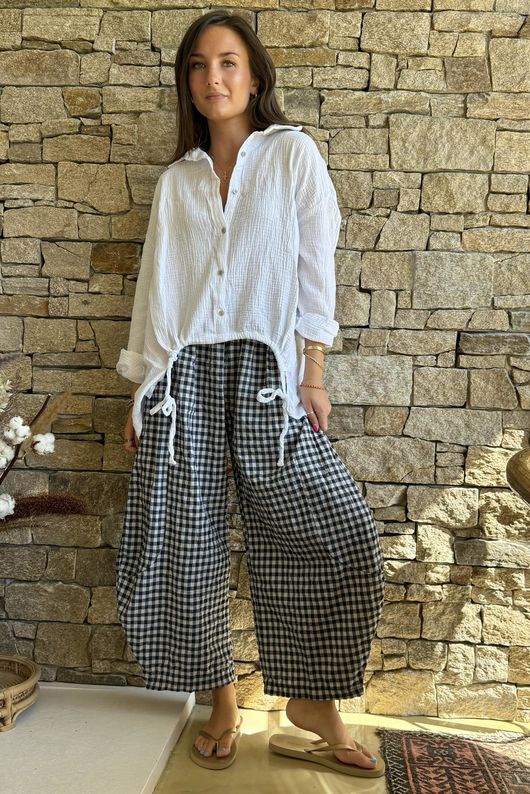Nonni Gingham 7/8 Barrel Pant Navy