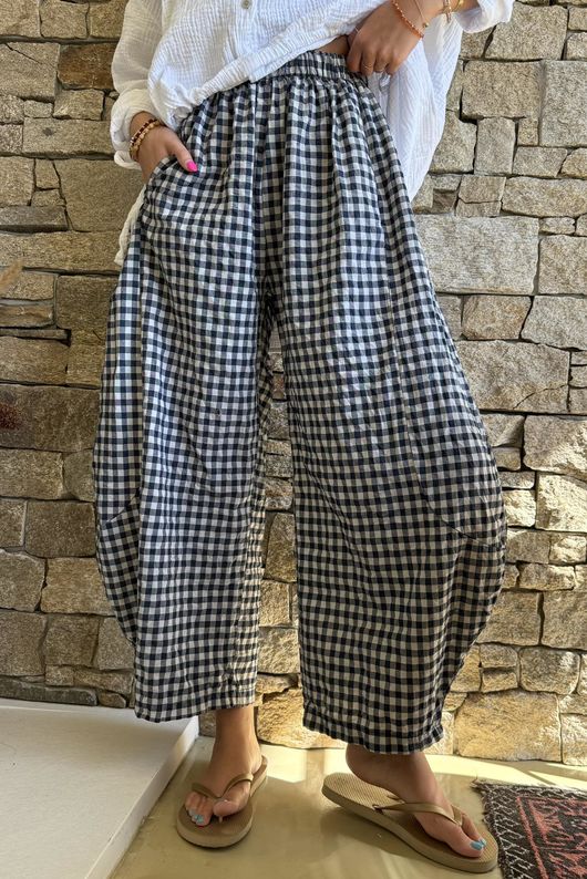 Nonni Gingham 7/8 Barrel Pant Navy