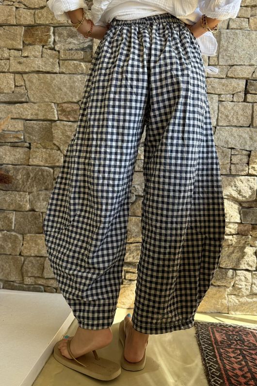 Nonni Gingham 7/8 Barrel Pant Navy