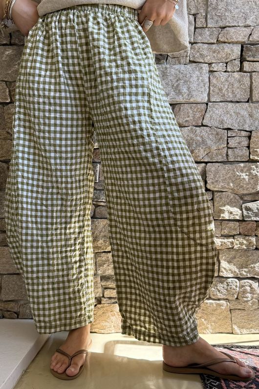 Nonni Gingham 7/8 Barrel Pant Olive