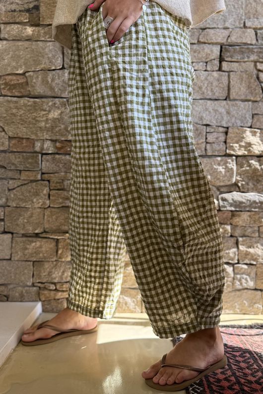 Nonni Gingham 7/8 Barrel Pant Olive