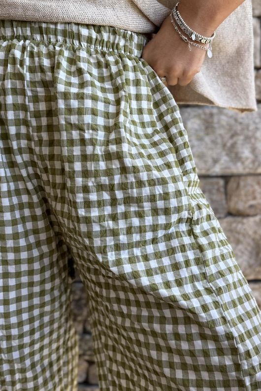 Nonni Gingham 7/8 Barrel Pant Olive
