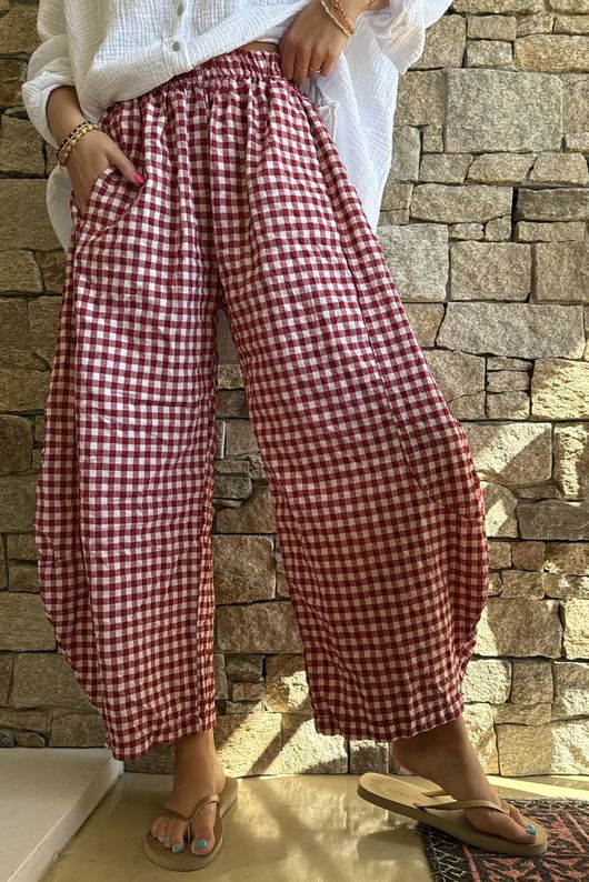Nonni Gingham 7/8 Barrel Pant Sangria