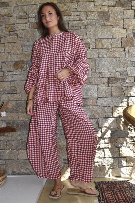Nonni Gingham 7/8 Barrel Pant Sangria