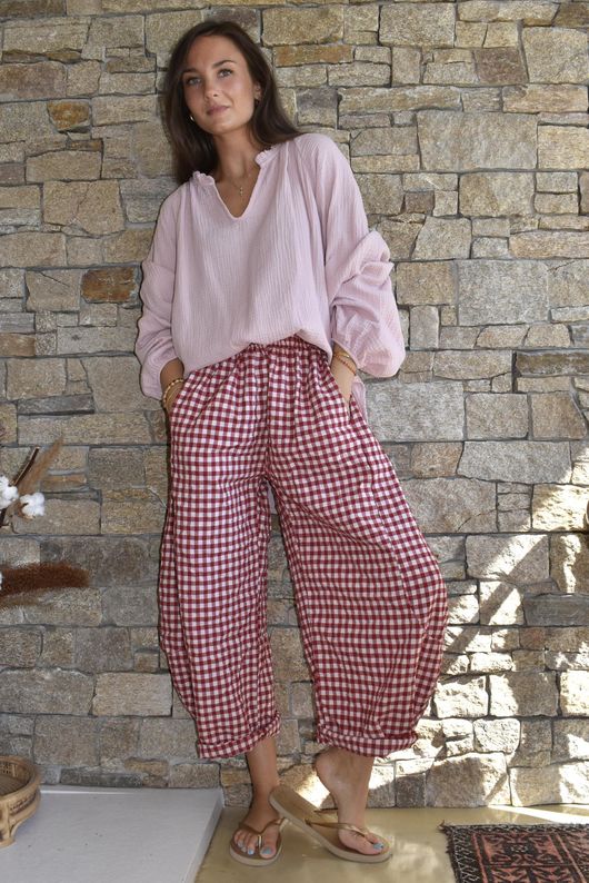 Nonni Gingham 7/8 Barrel Pant Sangria
