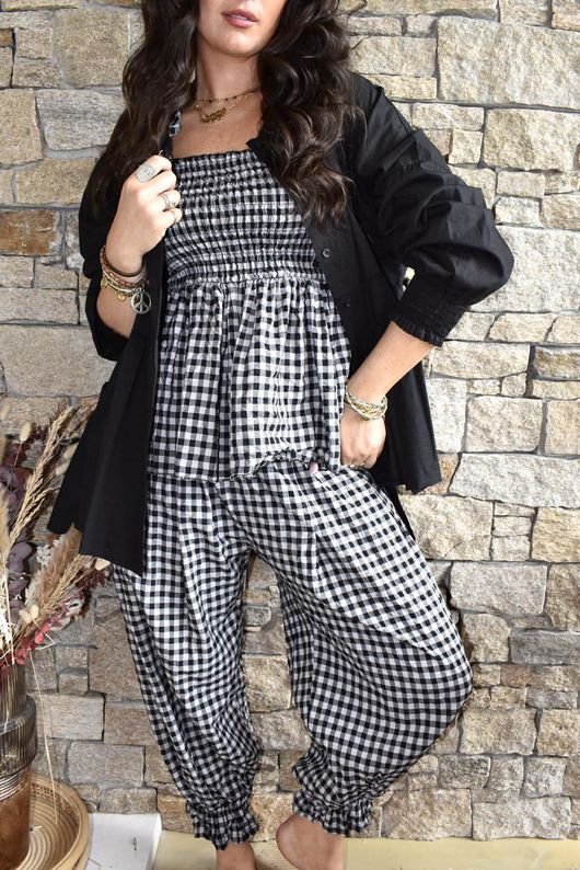 Nonni Gingham Bandeau Cami Black