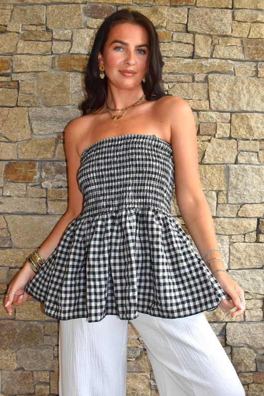 Nonni Gingham Bandeau Cami Black