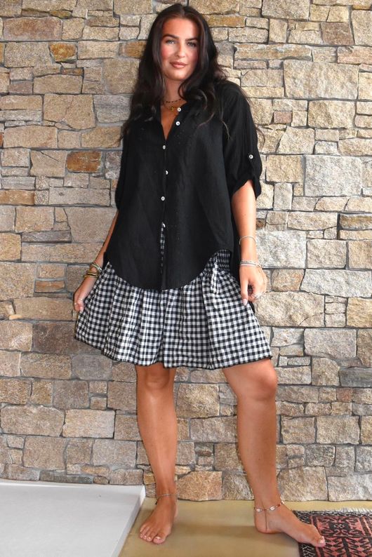 Nonni Gingham Bandeau Cami Black