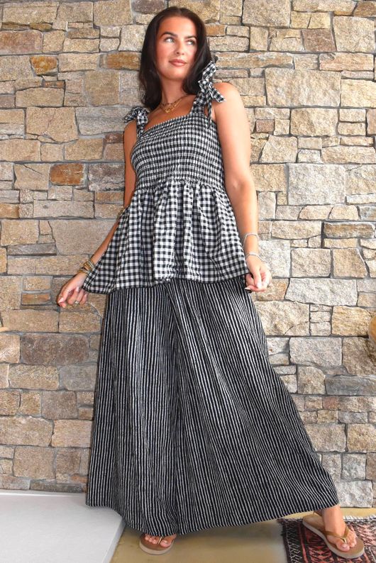 Nonni Gingham Bandeau Cami Black