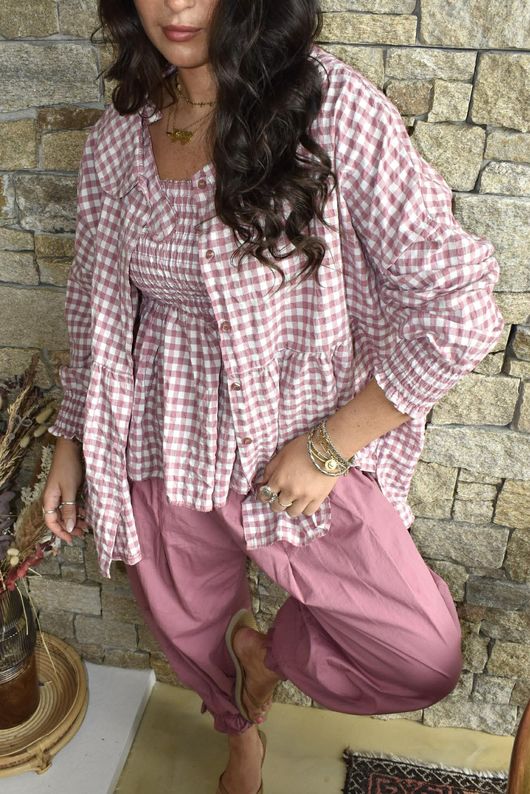 Nonni Gingham Bandeau Cami Indian Pink