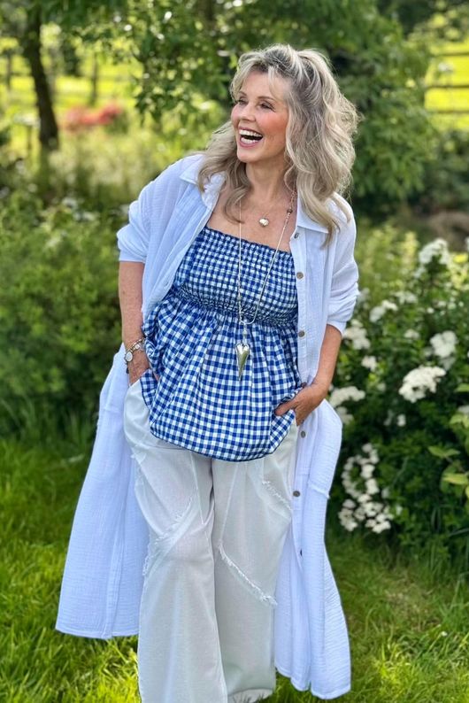 Nonni Gingham Bandeau Cami Malibu Blue