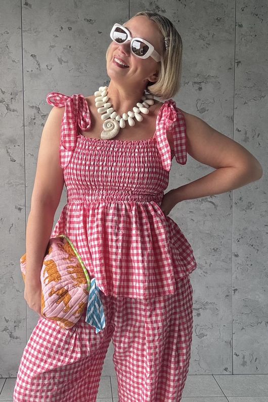 Nonni Gingham Bandeau Cami Miami Pink