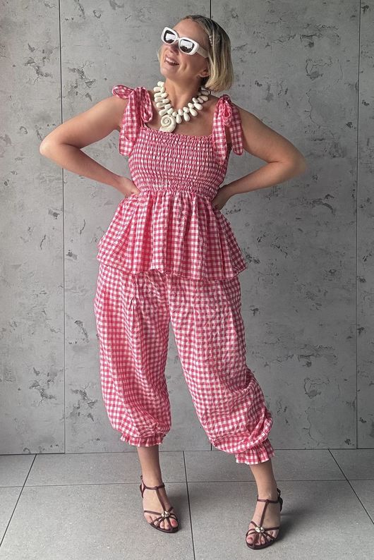 Nonni Gingham Bandeau Cami Miami Pink