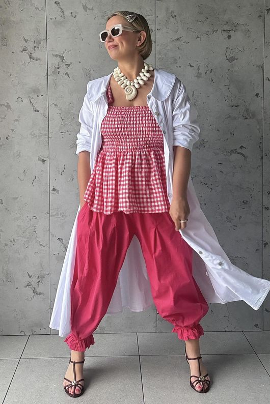 Nonni Gingham Bandeau Cami Miami Pink